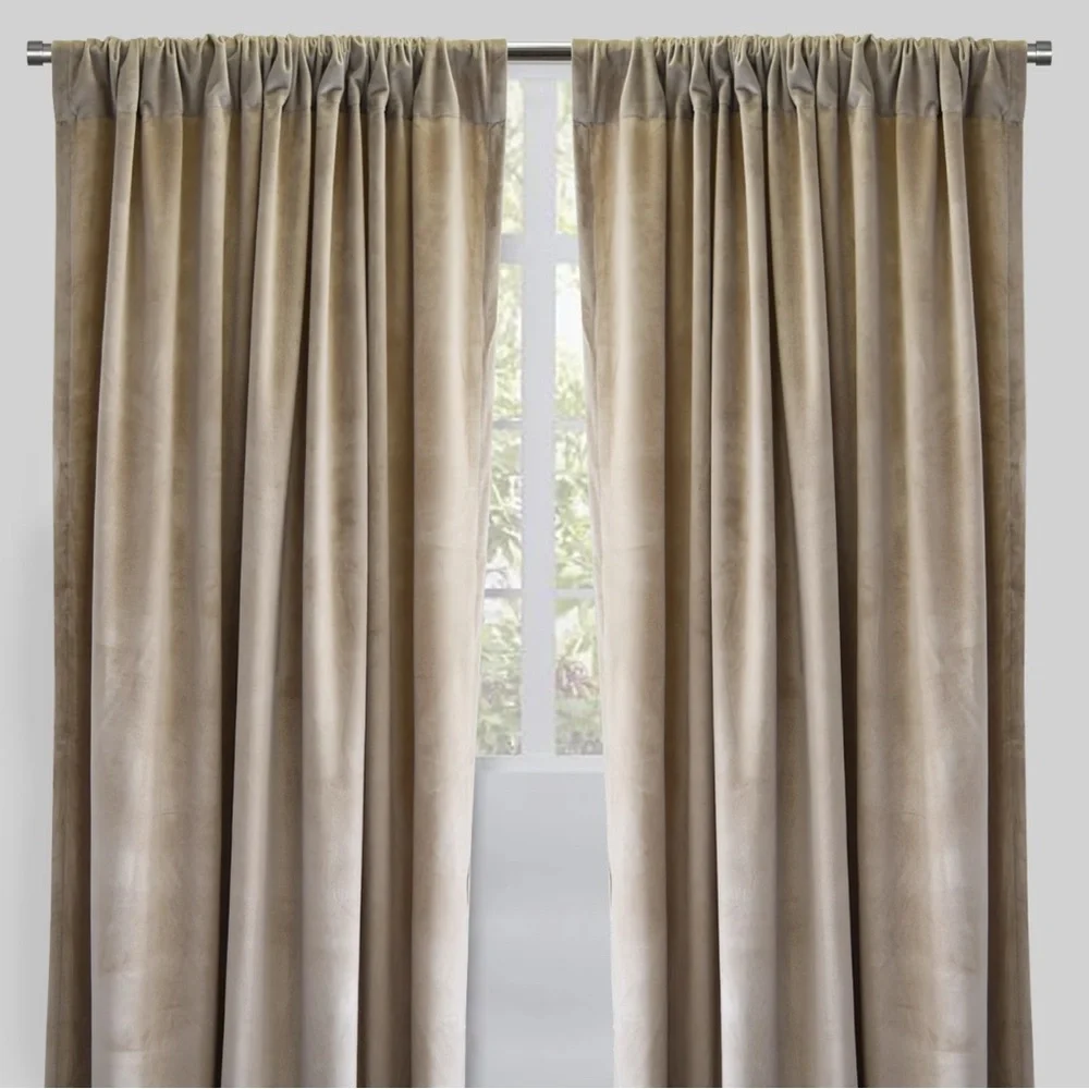 10 Beautiful Rodeo Home Shiny Beige Velvet Curtain Panels 54” x 96”